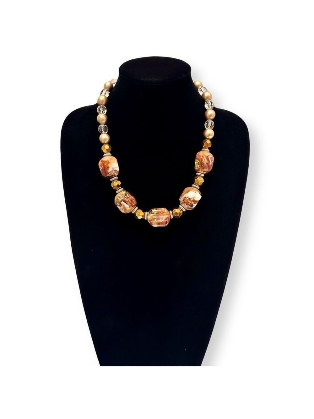 BIJOUX TURNER Amber Gold Beaded Collar Necklace Pearl Accents